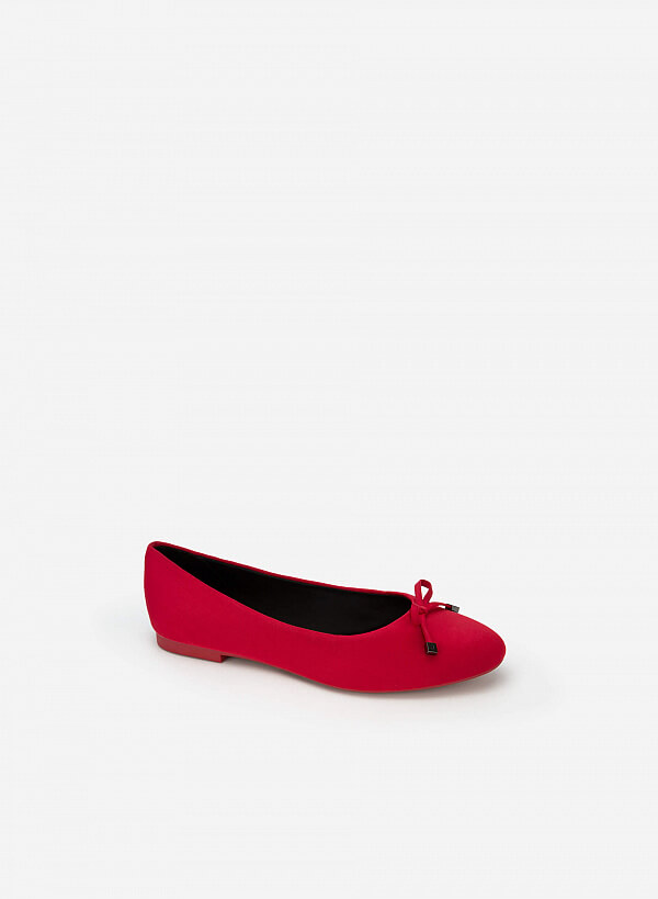 Giày Búp Bê Mũi Tròn Phối Nơ - GBB 0422 - Màu Đỏ
