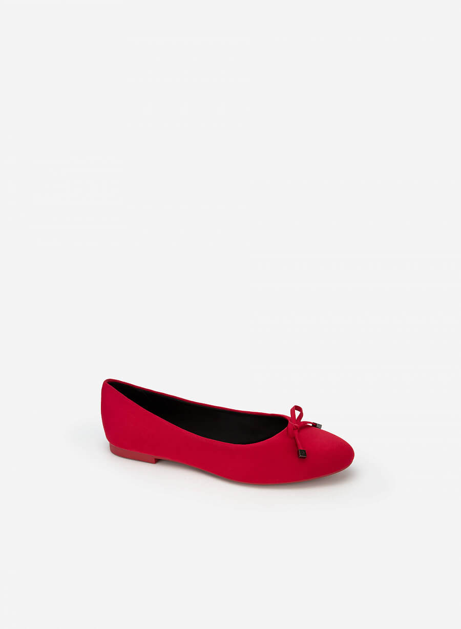 Giày búp bê mũi tròn phối nơ - GBB 0422 - Màu đỏ - VASCARA