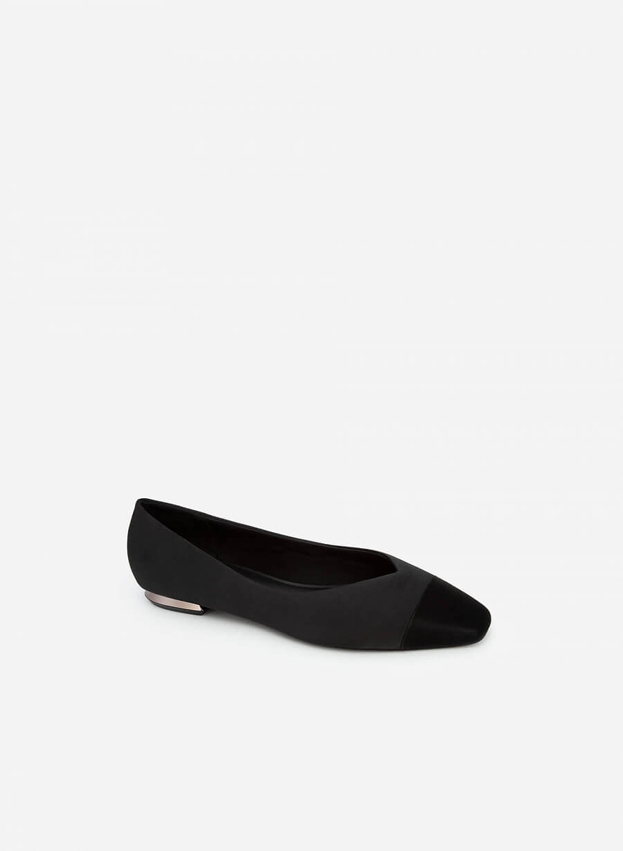 Giày bít mũi vuông satin phối da - BMN 0509 - Màu đen - vascara.com