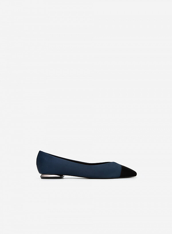 Giày Bít Mũi Vuông Satin Phối Da - BMN 0509 - Màu Xanh Navy