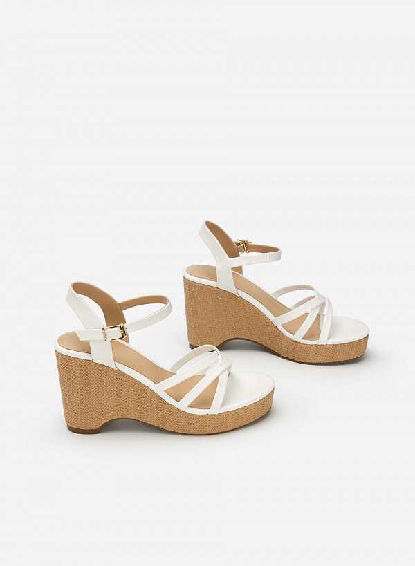 Giày Sandal Đế Xuồng Cói Quai Vân Da Kỳ Đà - SDX 0429 - Màu Trắng - VASCARA