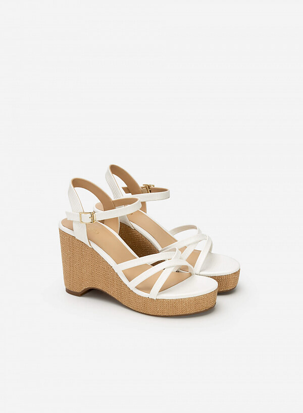 Giày Sandal Đế Xuồng Cói Quai Vân Da Kỳ Đà - SDX 0429 - Màu Trắng - VASCARA