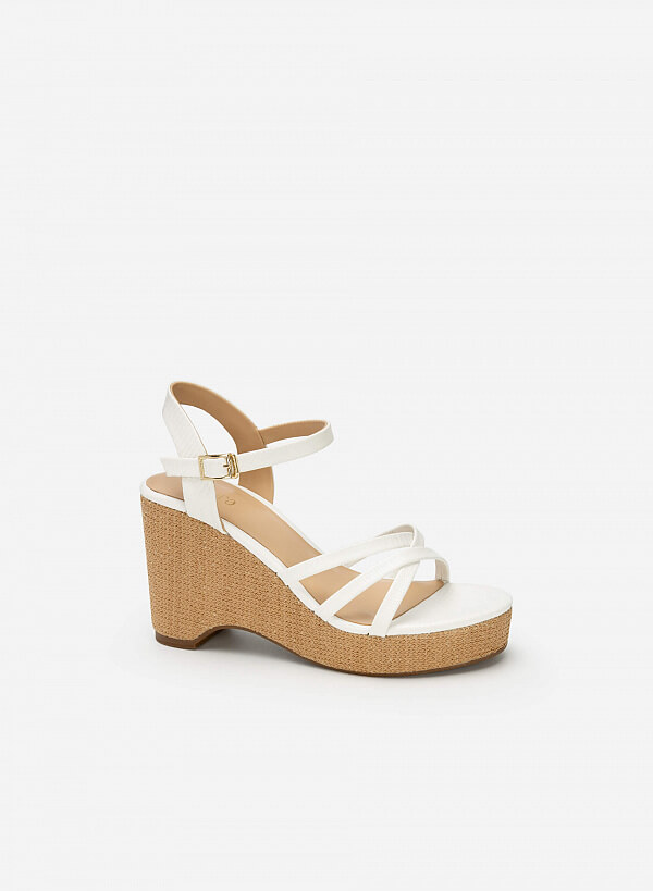 Giày Sandal Đế Xuồng Cói Quai Vân Da Kỳ Đà - SDX 0429 - Màu Trắng - VASCARA