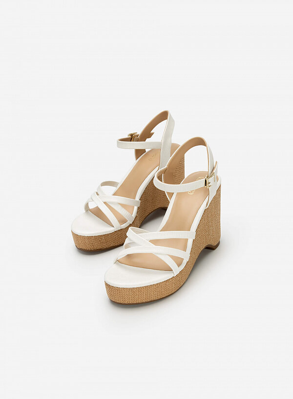 Giày Sandal Đế Xuồng Cói Quai Vân Da Kỳ Đà - SDX 0429 - Màu Trắng - VASCARA