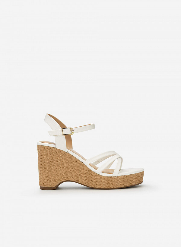 Giày Sandal Đế Xuồng Cói Quai Vân Da Kỳ Đà - SDX 0429 - Màu Trắng - VASCARA