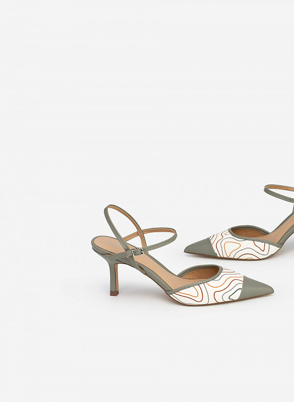 Giày Sandal Mũi Nhọn Phối Họa Tiết Ruộng Bậc Thang - BMN 0500 - Màu Xanh Bạc Hà - VASCARA