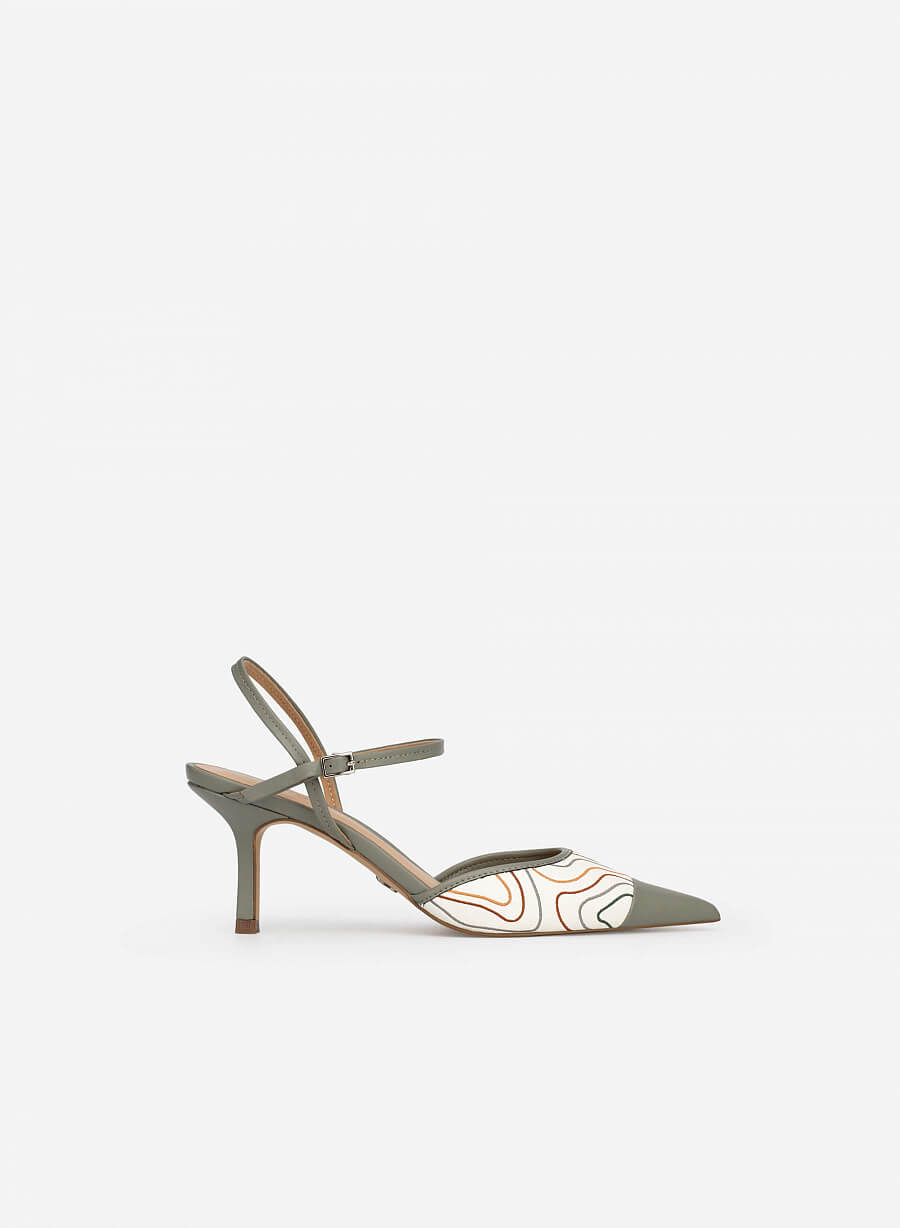 Giày Sandal Mũi Nhọn Phối Họa Tiết Ruộng Bậc Thang - BMN 0500 - Màu Xanh Bạc Hà - VASCARA