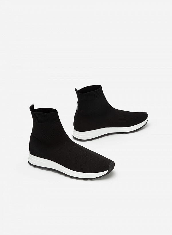 Giày sneaker vải knit cổ cao - SNK 0046 - Màu đen - VASCARA