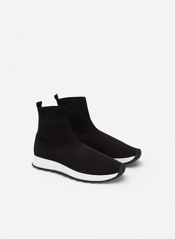 Giày Sneaker Vải Knit Cổ Cao - SNK 0046 - Màu Đen - VASCARA