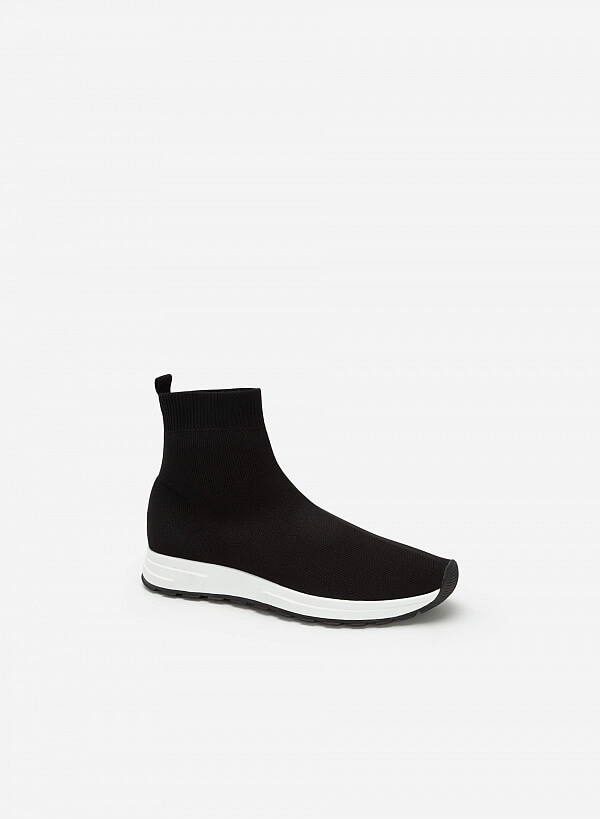 Giày sneaker vải knit cổ cao - SNK 0046 - Màu đen - VASCARA