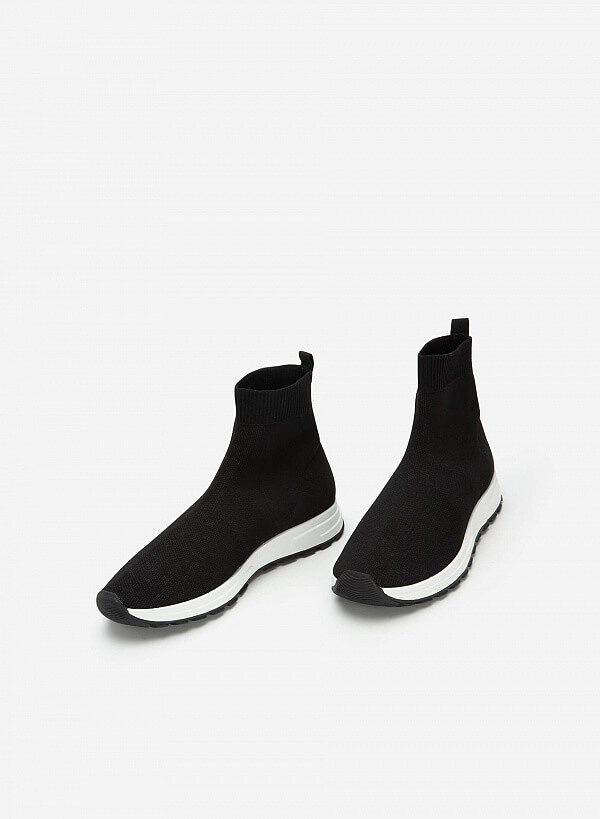 Giày Sneaker Vải Knit Cổ Cao - SNK 0046 - Màu Đen - VASCARA
