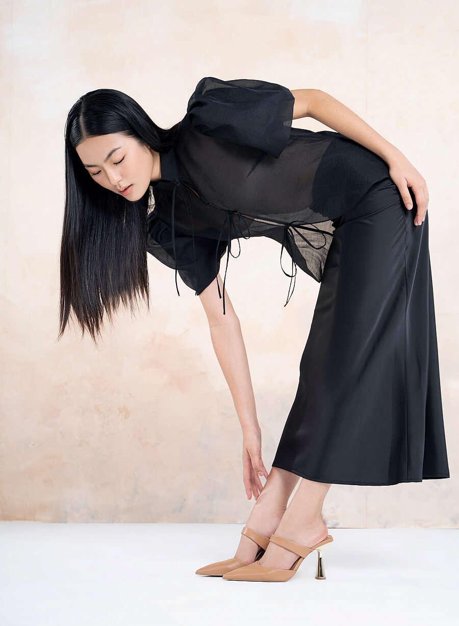 Guốc Mule Cao Gót Phối Metallic Spool Heel - GNN 0173 - Màu Be - vascara.com