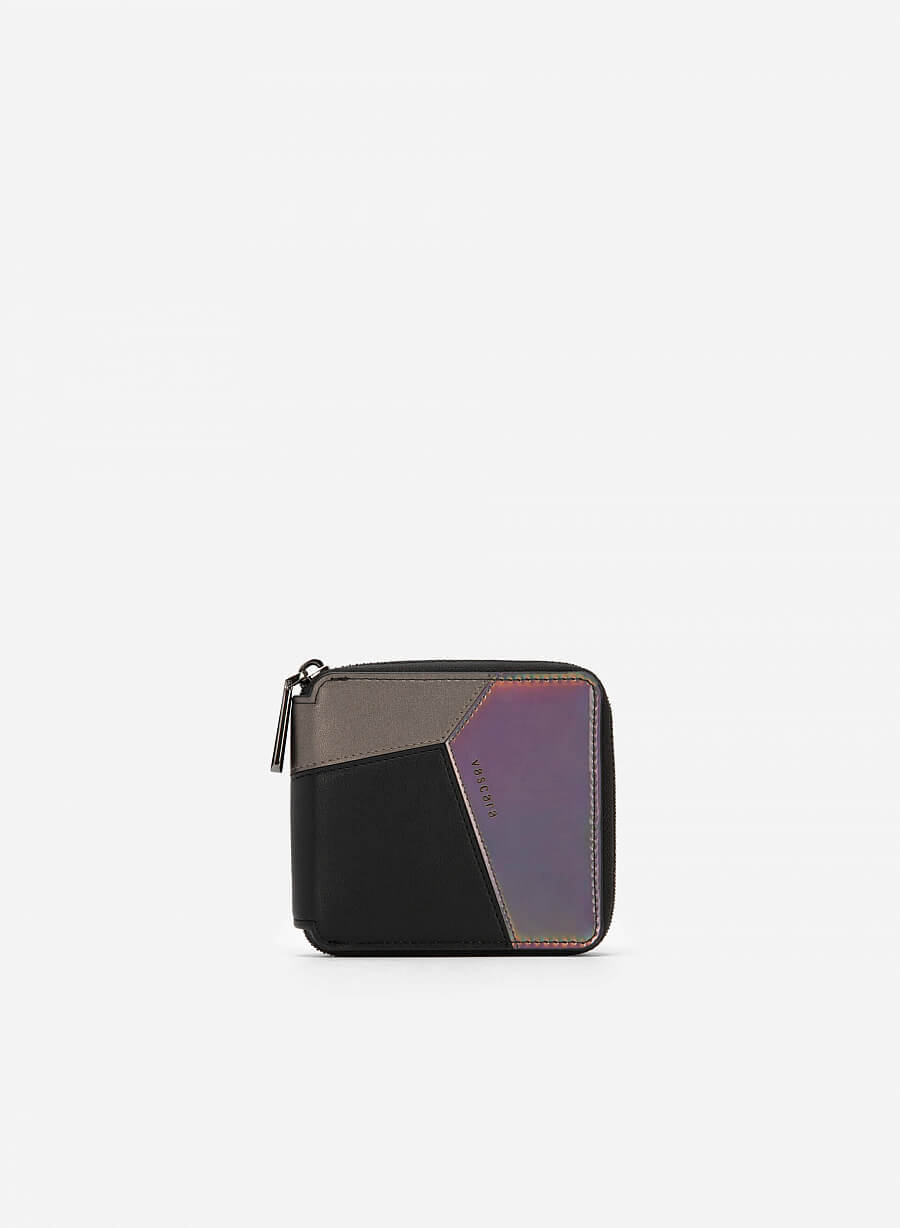 Ví cầm tay color block phối hologram - WAL 0229 - Màu đen - VASCARA