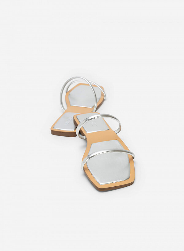 Dép metallic quai đôi mũi vuông - DXP 0176 - Màu bạc - VASCARA