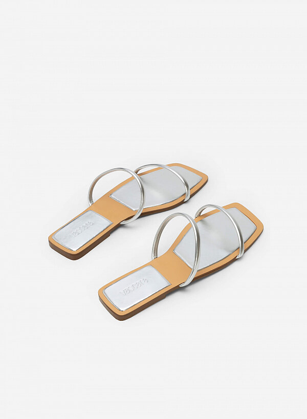 Dép metallic quai đôi mũi vuông - DXP 0176 - Màu bạc - VASCARA