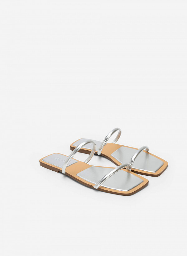 Dép metallic quai đôi mũi vuông - DXP 0176 - Màu bạc - VASCARA