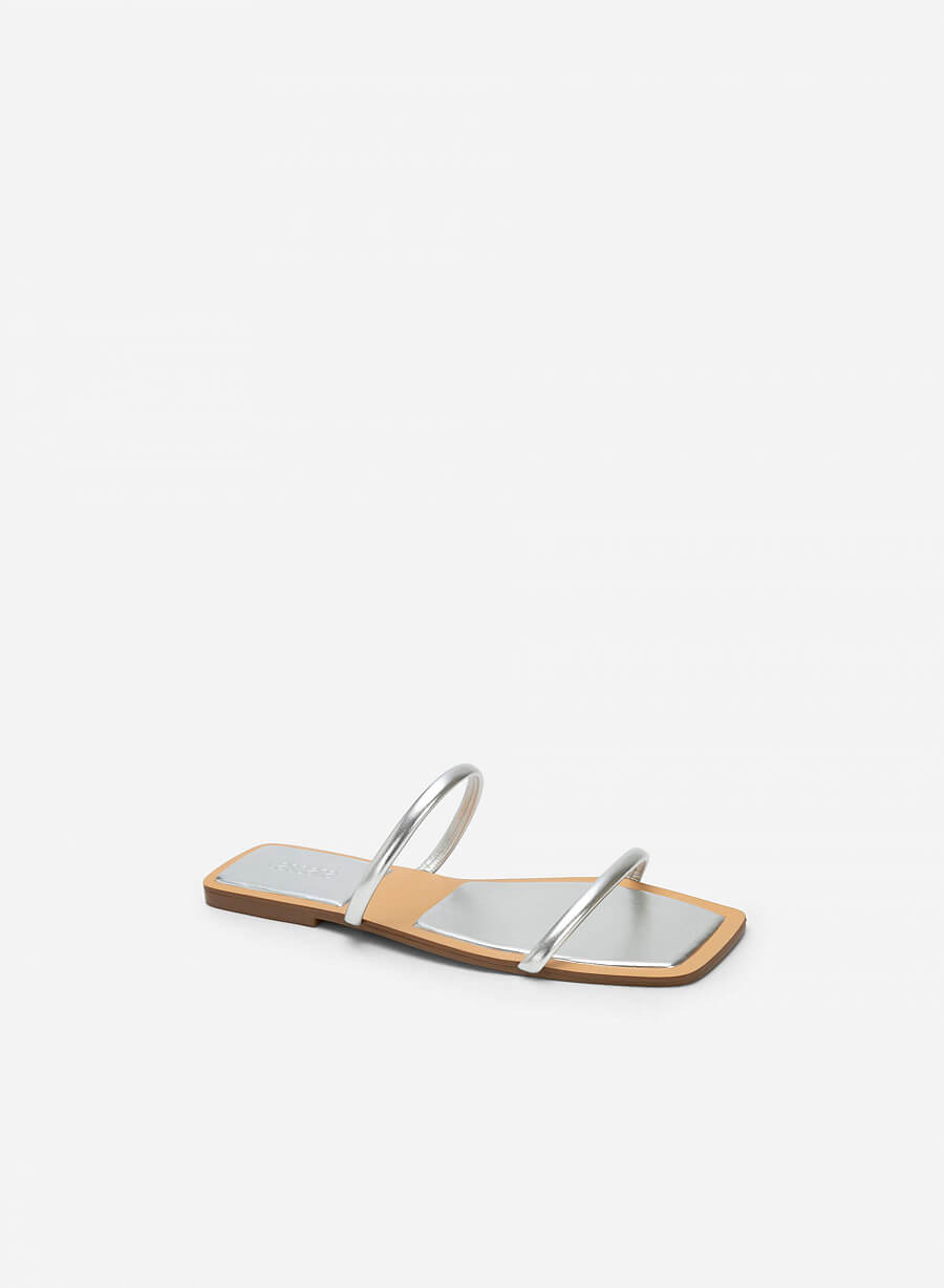 Dép metallic quai đôi mũi vuông - DXP 0176 - Màu bạc - vascara.com