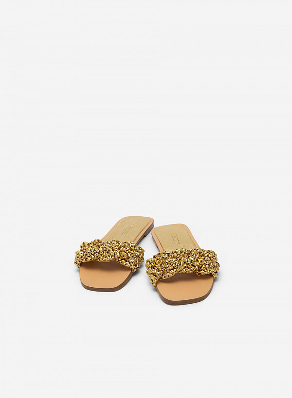 Dép Metallic Quai Ngang Đan Xoắn - DXP 0178 - Màu Vàng Kim - VASCARA