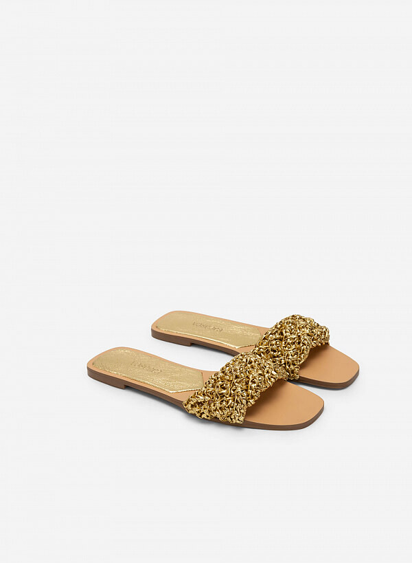 Dép Metallic Quai Ngang Đan Xoắn - DXP 0178 - Màu Vàng Kim - VASCARA