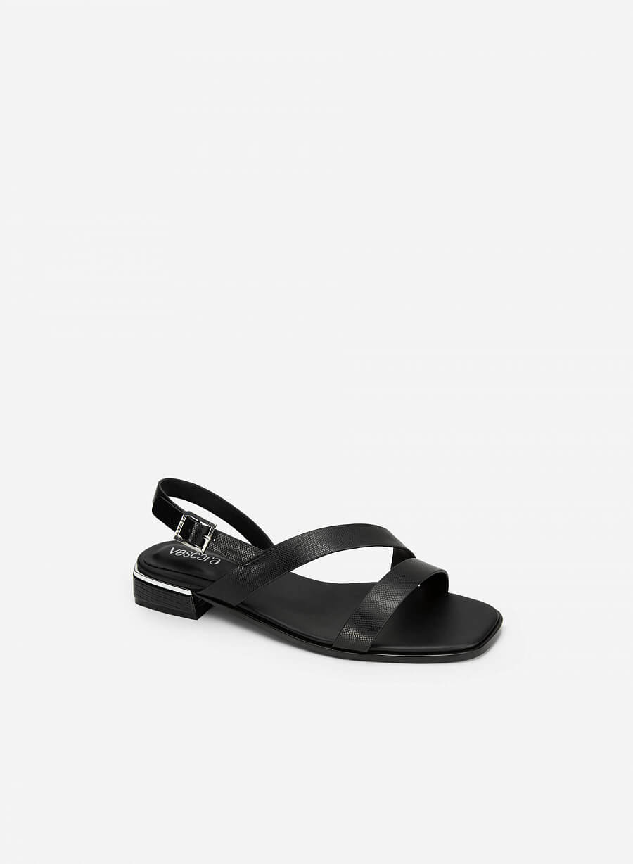 Giày sandal vân da kỳ đà gót trụ viền metallic - SDK 0323 - Màu đen - vascara.com
