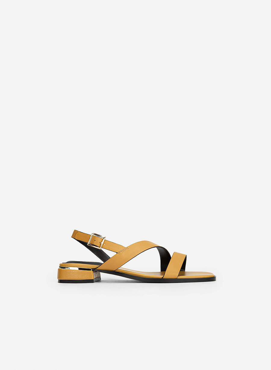Giày Sandal Vân Da Kỳ Đà Gót Trụ Viền Metallic - SDK 0323 - Màu Vàng Đậm - VASCARA