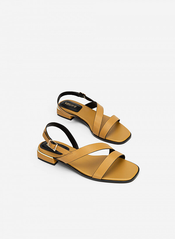 Giày Sandal Vân Da Kỳ Đà Gót Trụ Viền Metallic - SDK 0323 - Màu Vàng Đậm - VASCARA