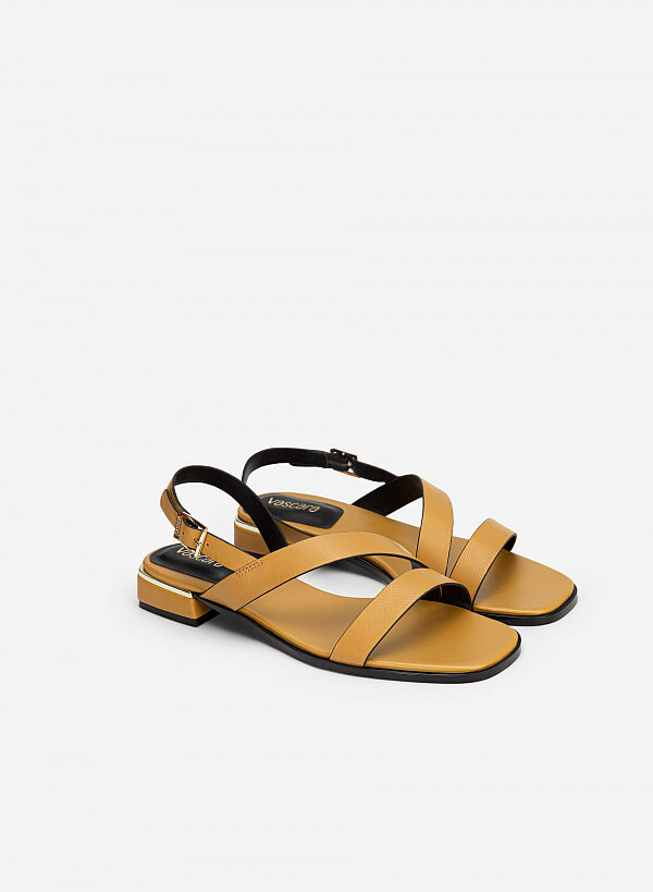 Giày Sandal Vân Da Kỳ Đà Gót Trụ Viền Metallic - SDK 0323 - Màu Vàng Đậm - VASCARA