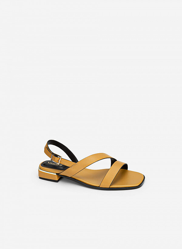 Giày Sandal Vân Da Kỳ Đà Gót Trụ Viền Metallic - SDK 0323 - Màu Vàng Đậm - VASCARA