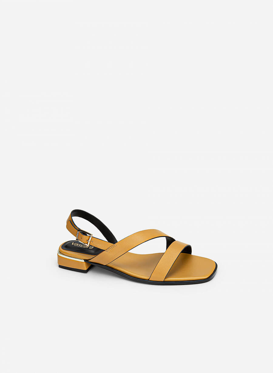 Giày Sandal Vân Da Kỳ Đà Gót Trụ Viền Metallic - SDK 0323 - Màu Vàng Đậm - vascara.com