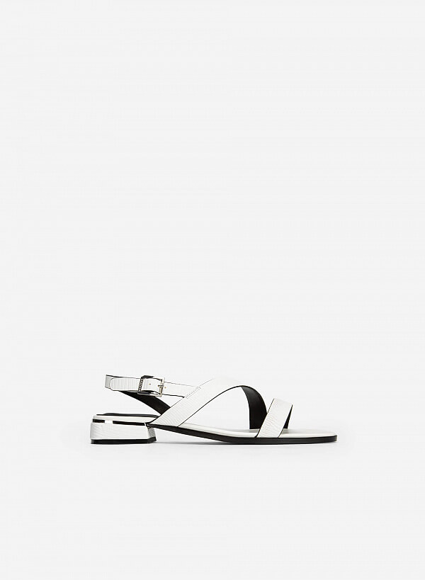 Giày Sandal Vân Da Kỳ Đà Gót Trụ Viền Metallic - SDK 0323 - Màu Trắng - VASCARA