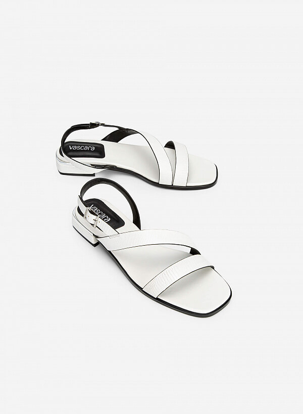 Giày Sandal Vân Da Kỳ Đà Gót Trụ Viền Metallic - SDK 0323 - Màu Trắng - VASCARA