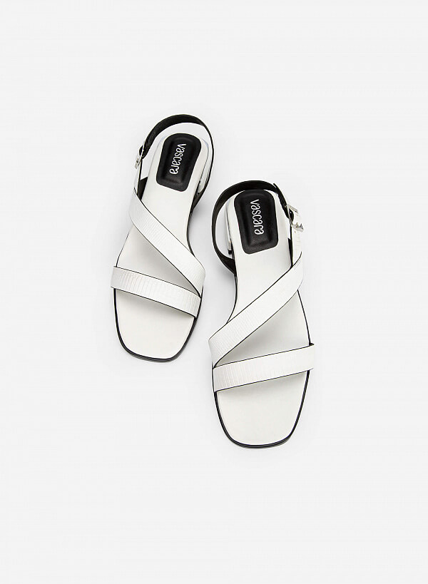 Giày Sandal Vân Da Kỳ Đà Gót Trụ Viền Metallic - SDK 0323 - Màu Trắng - VASCARA