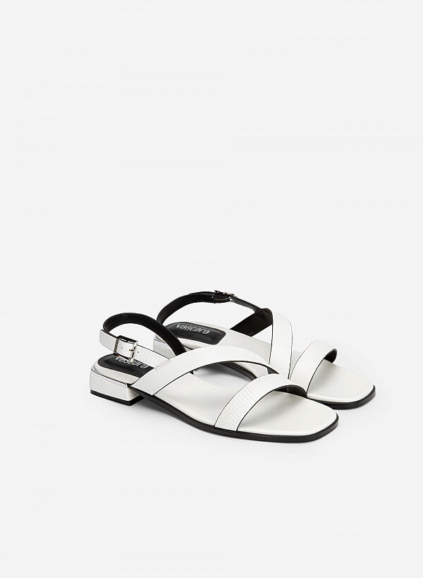 Giày Sandal Vân Da Kỳ Đà Gót Trụ Viền Metallic - SDK 0323 - Màu Trắng - VASCARA