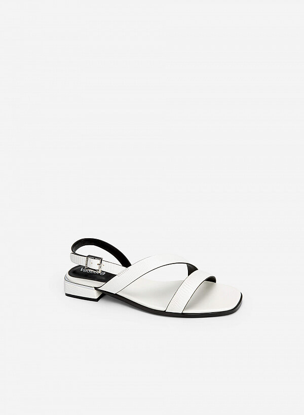 Giày Sandal Vân Da Kỳ Đà Gót Trụ Viền Metallic - SDK 0323 - Màu Trắng - VASCARA