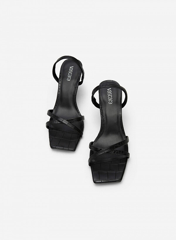 Sandal Vân Da Cá Sấu Quai Chéo Mũi Vuông - SDN 0715 - Màu Đen - VASCARA