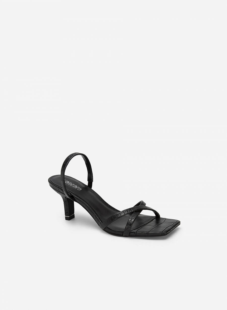 Sandal vân da cá sấu quai chéo mũi vuông - SDN 0715 - Màu đen - vascara.com