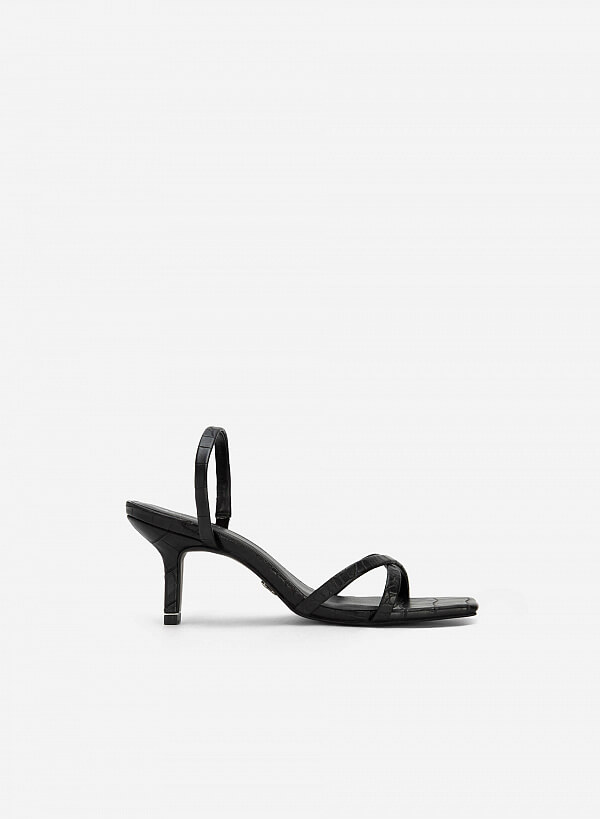 Sandal Vân Da Cá Sấu Quai Chéo Mũi Vuông - SDN 0715 - Màu Đen