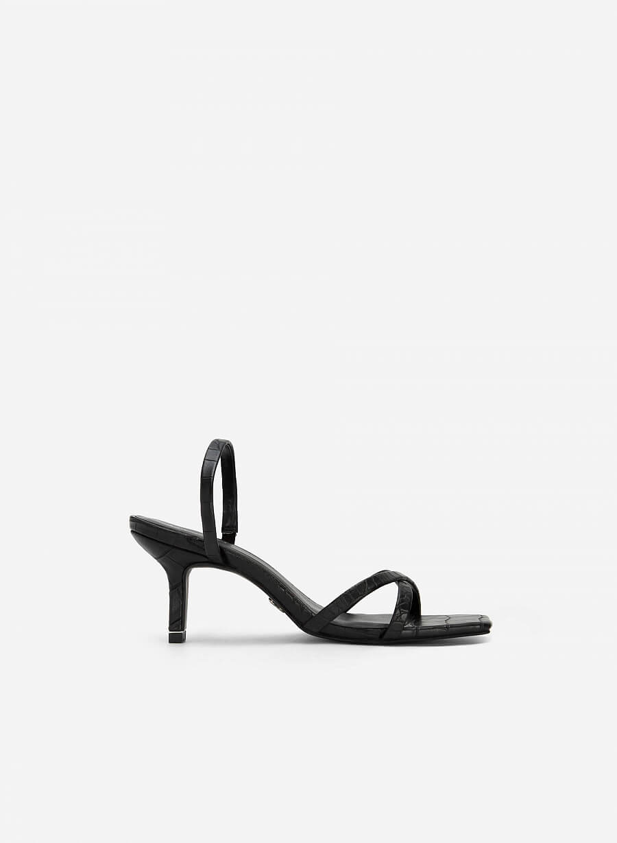 Sandal Vân Da Cá Sấu Quai Chéo Mũi Vuông - SDN 0715 - Màu Đen - VASCARA