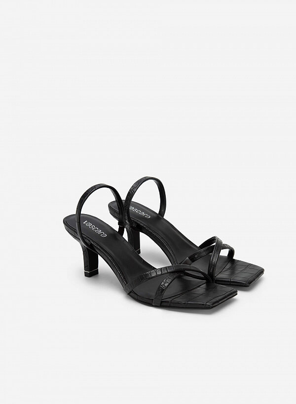 Sandal Vân Da Cá Sấu Quai Chéo Mũi Vuông - SDN 0715 - Màu Đen - VASCARA