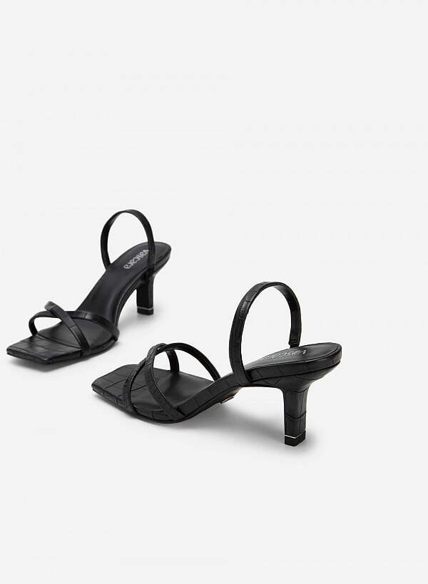 Sandal vân da cá sấu quai chéo mũi vuông - SDN 0715 - Màu đen - VASCARA