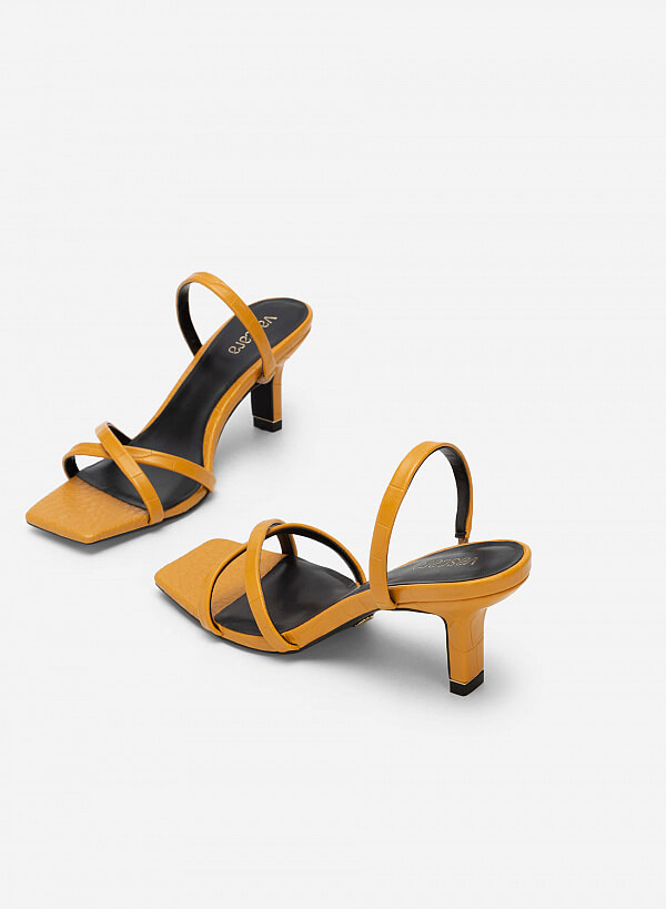 Sandal Vân Da Cá Sấu Quai Chéo Mũi Vuông - SDN 0715 - Màu Vàng - VASCARA