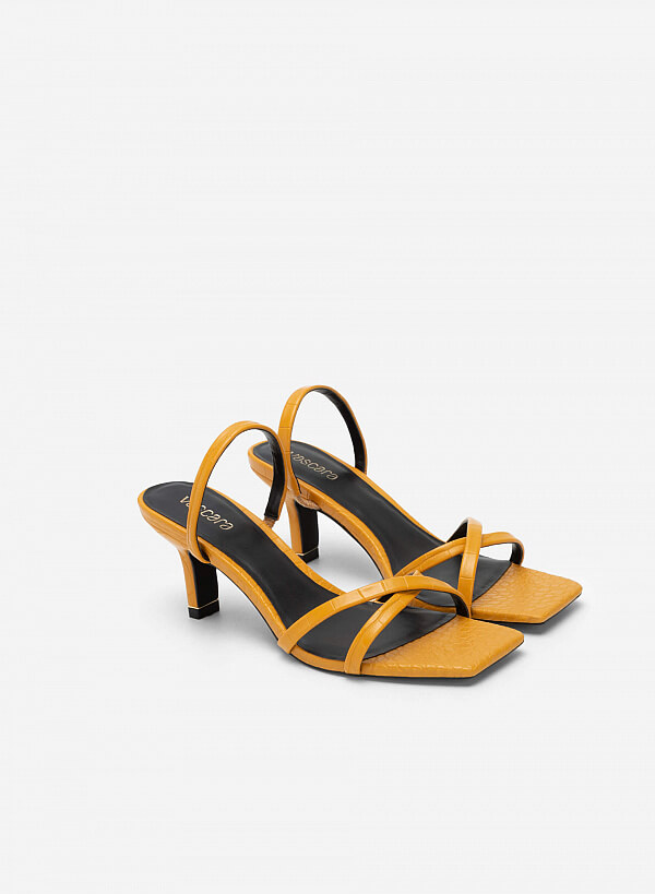 Sandal Vân Da Cá Sấu Quai Chéo Mũi Vuông - SDN 0715 - Màu Vàng - VASCARA