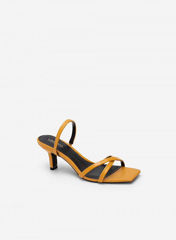 Sandal Vân Da Cá Sấu Quai Chéo Mũi Vuông - SDN 0715 - Màu Vàng - VASCARA