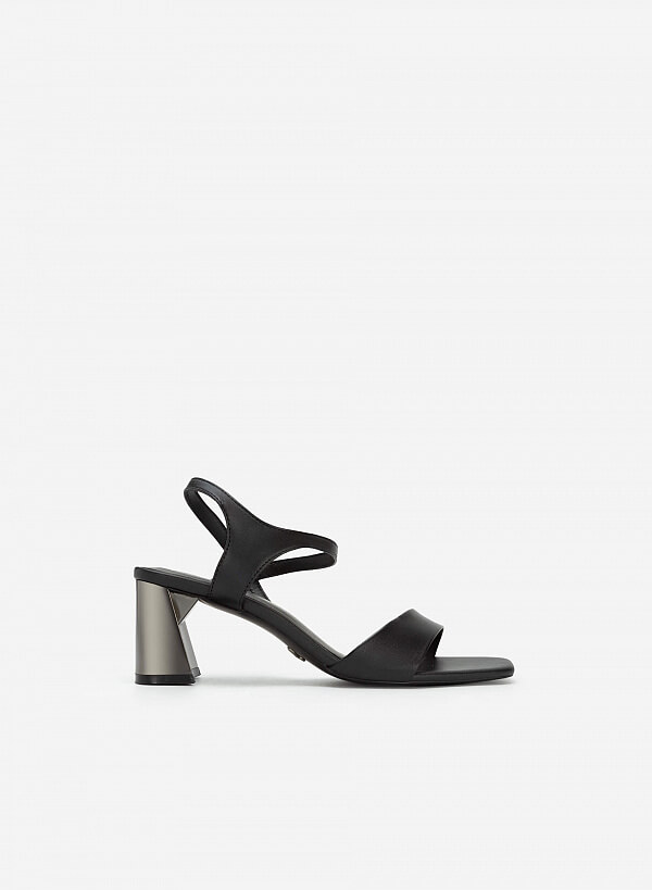 Giày Sandal Mũi Vuông Gót Trụ Metallic - SDN 0712 - Màu Đen