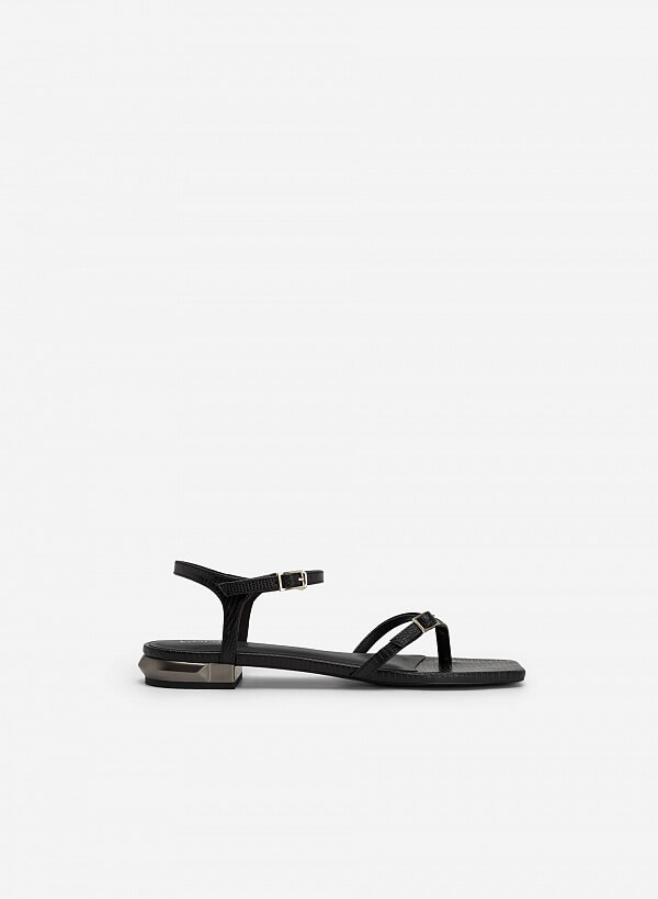 Giày sandal kẹp vân da kỳ đà quai phối khóa cài - SDK 0328 - Màu đen - VASCARA