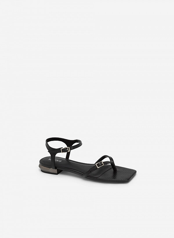 Giày sandal kẹp vân da kỳ đà quai phối khóa cài