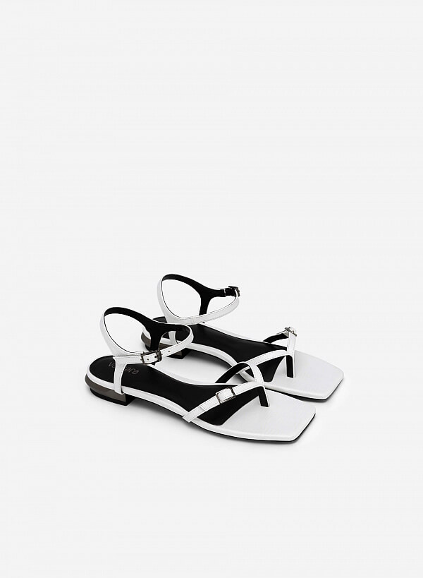 Giày sandal kẹp vân da kỳ đà quai phối khóa cài - SDK 0328 - Màu trắng - VASCARA