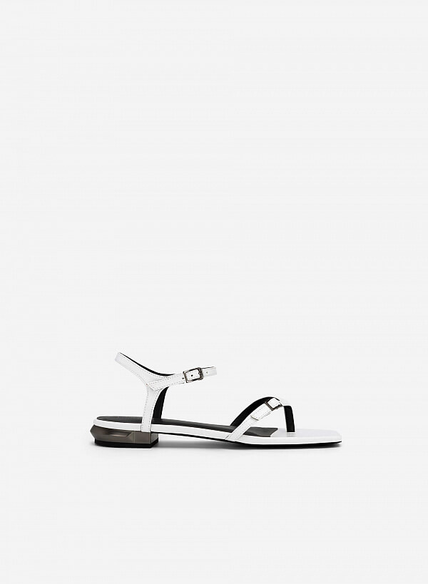 Giày sandal kẹp vân da kỳ đà quai phối khóa cài - SDK 0328 - Màu trắng - VASCARA