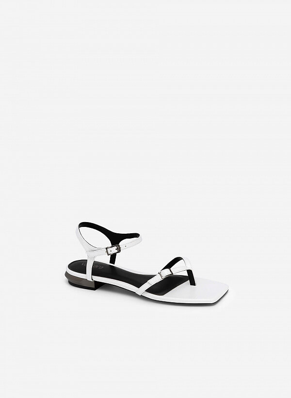 Giày sandal kẹp vân da kỳ đà quai phối khóa cài - SDK 0328 - Màu trắng - VASCARA