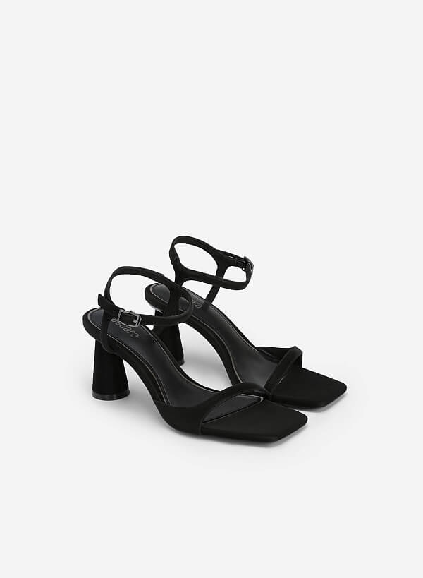 Giày sandal nhung ankle strap gót trụ - SDN 0736 - Màu đen - VASCARA